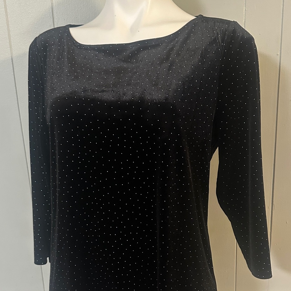 Chico's velvet Black Long Sleeve Top with Dotted Pattern